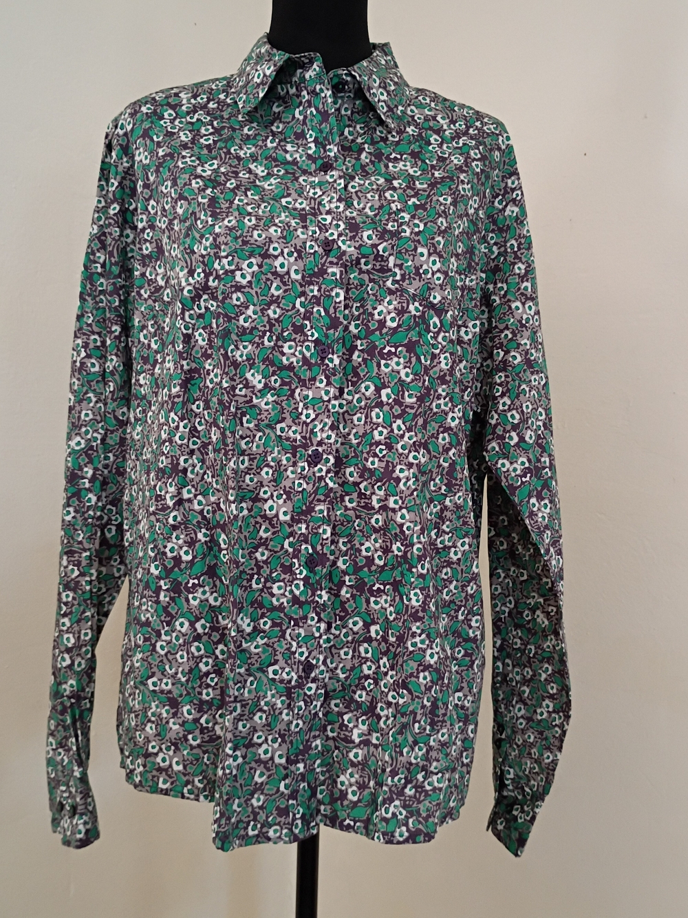 Women's Floral Button-Down Shirt in Green & Purple